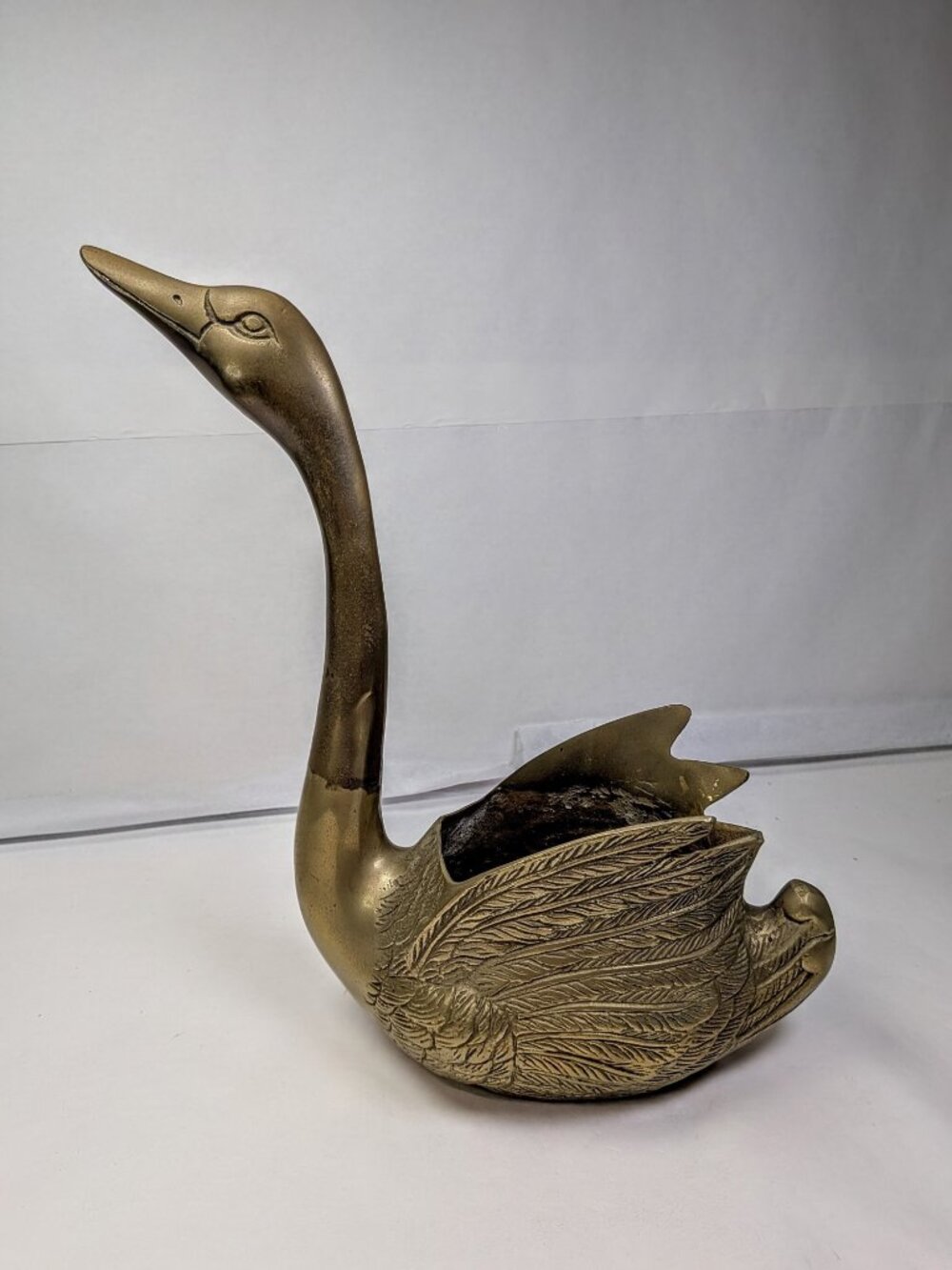 Vintage Brass Swan Vase Planter - Set of 2 - Picture 12 of 15